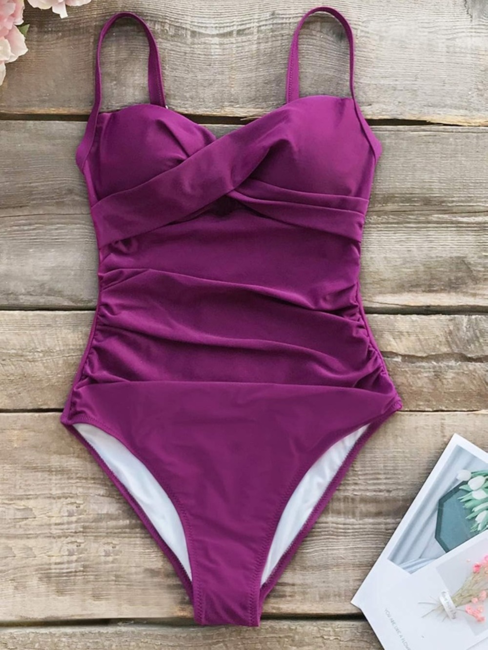 Cupshe Berry Red Ruched One Piece Swimsuit Sz XXL - Picture 2 of 10